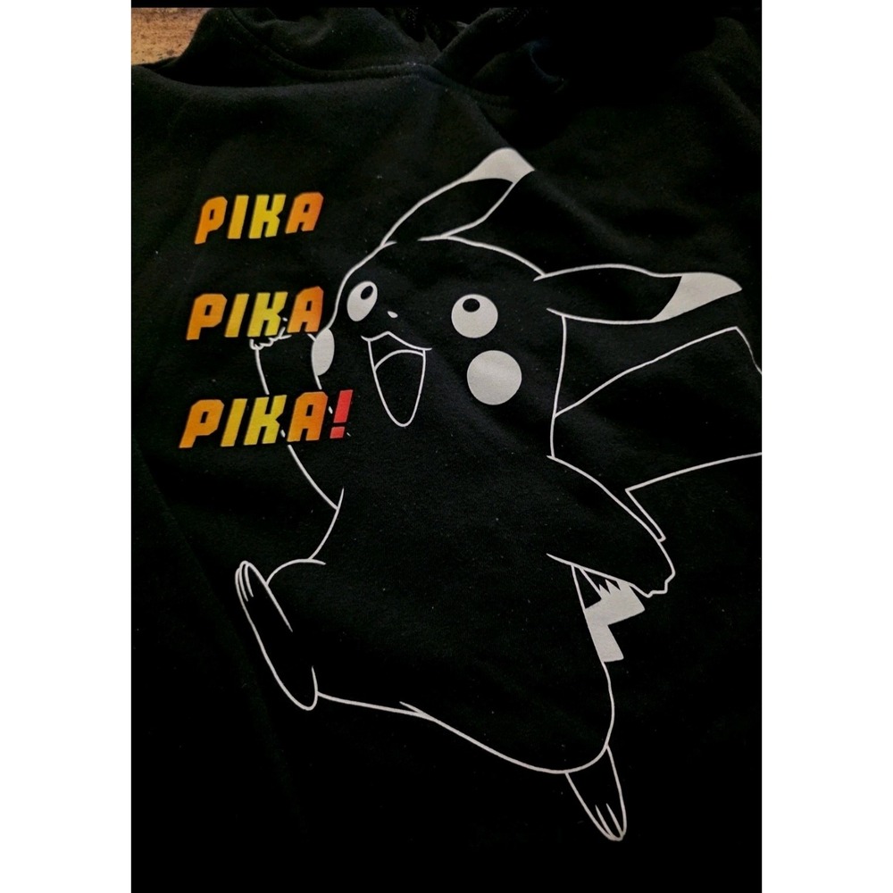 Mens Hoodie Pokemon Pikachu Pika Pika Pika! Black. Graphic.XL/TG/EG
